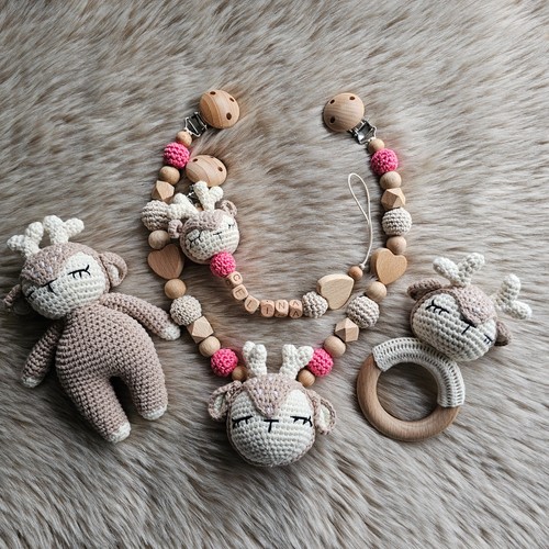 Schnullerkette 4er set - schnullerkette, reh
