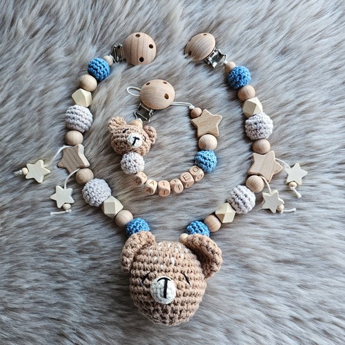 Schnullerkette set teddy bär - schnullerkette,