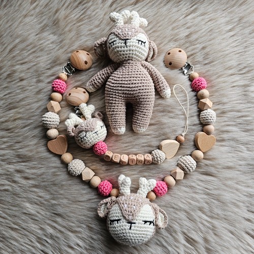 Schnullerkette 3er set reh - schnullerkette,