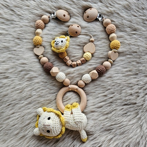Schnullerkette set löwe braun - schnullerkette,